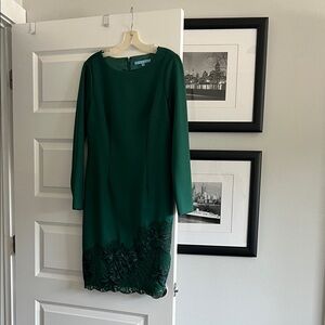 ANTONIO MELANI Green Long Sleeve Dress with Floral Hem
